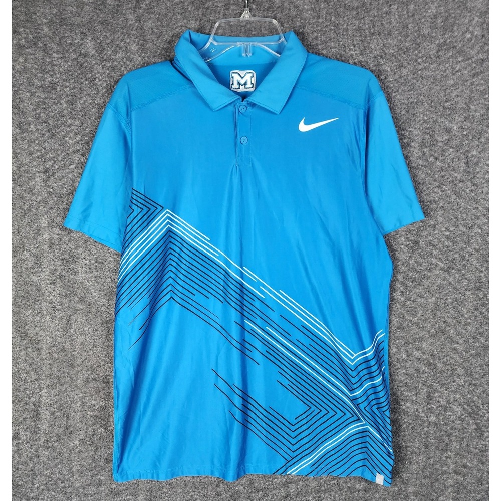 Nike Polo Shirt Mens M Blue Dri-FIT Tennis Golf Geometric Graphic EUC